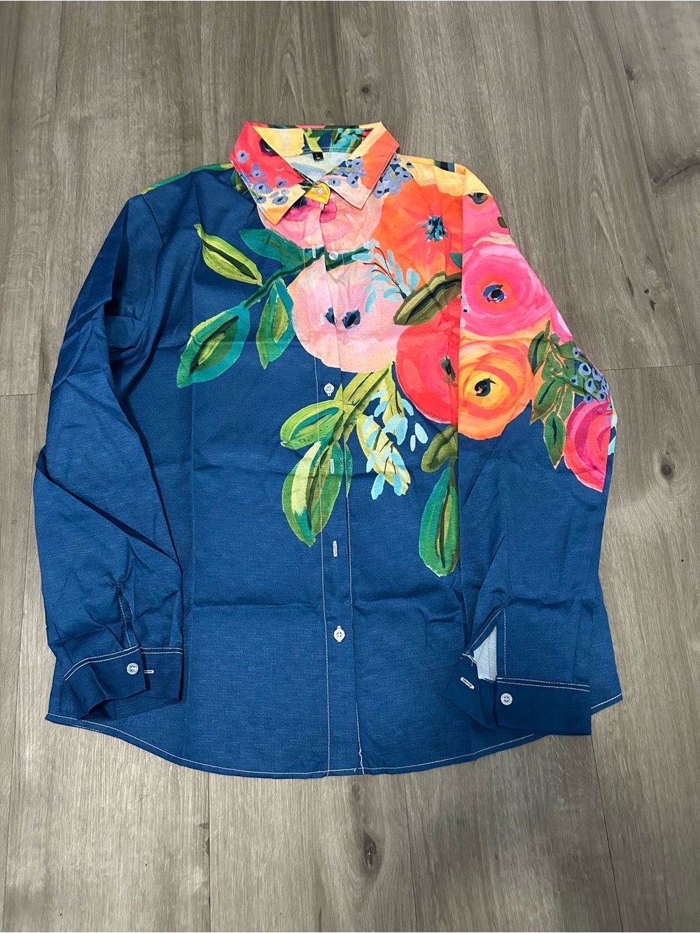 Floral Print Navy Button-Up Shirt - Picture 7 of 8